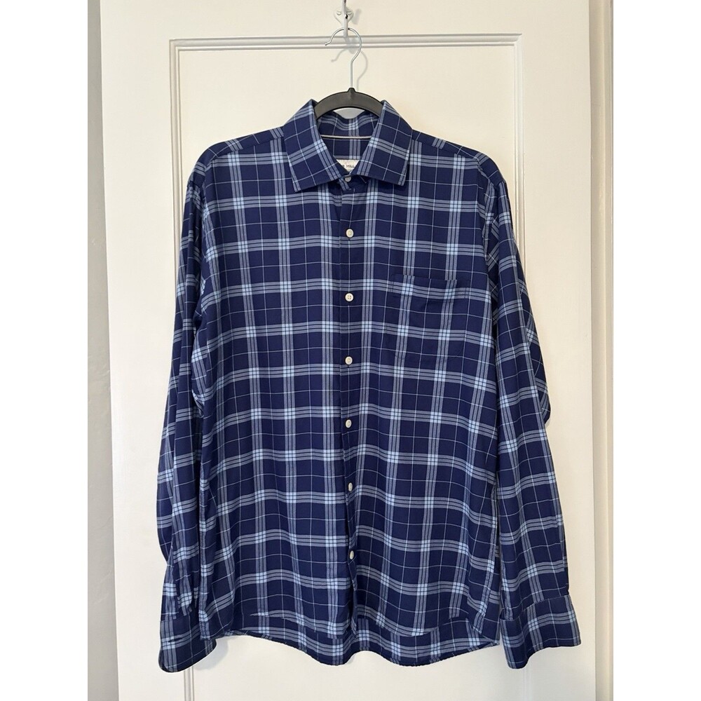Peter Millar Shirt Mens Large Navy Plaid Crown Crafted Button Up Long Sleeve